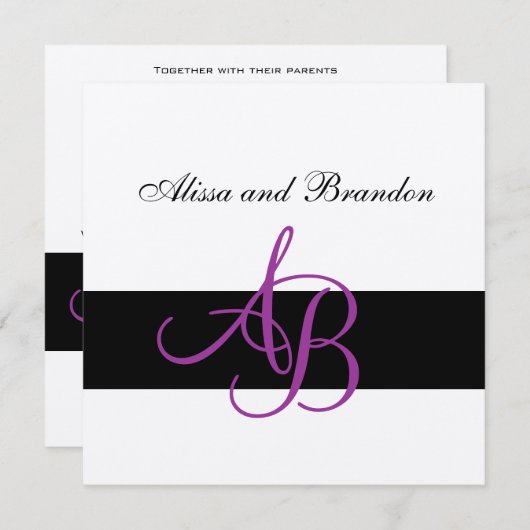 Silver Wedding Invitation Monogrammen Names Paars Kaart (Voorkant / Achterkant)