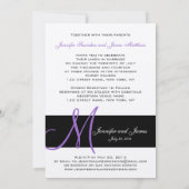 Silver Wedding Invitation Paarse Monogram Names Kaart (Achterkant)
