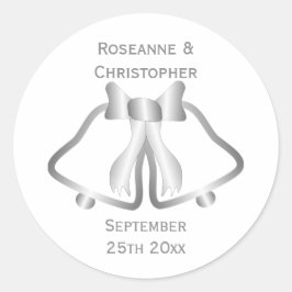 Silver Wedding Invitation Sticker bellen en lint