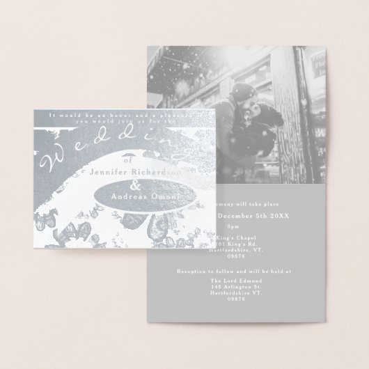 Silver Wedding Invitation w/Custom Blk&What.Photo Folie Kaarten (Display)