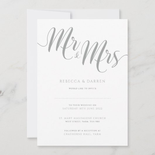 Silver Wedding Invitations Mr & Mrs. Kaart (Voorkant)
