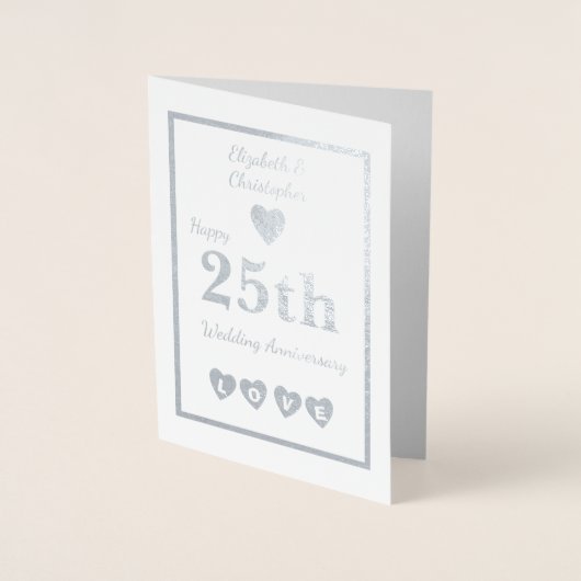 Silver Wedding Jubileum 25 jaar Folie Kaarten (Voorkant)