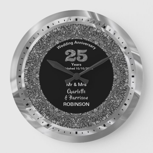 Silver Wedding Jubileum 25 jaar gepersonaliseerd Grote Klok (Voorkant)