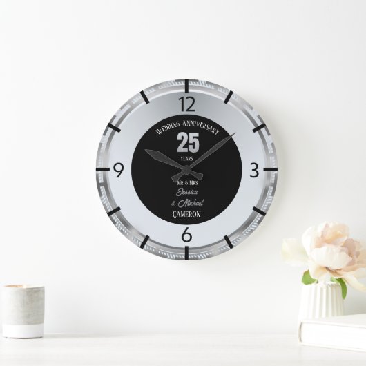 Silver Wedding Jubileum 25 jaar gepersonaliseerd Grote Klok (Huis)