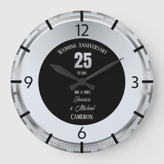 Silver Wedding Jubileum 25 jaar gepersonaliseerd Grote Klok (Voorkant)