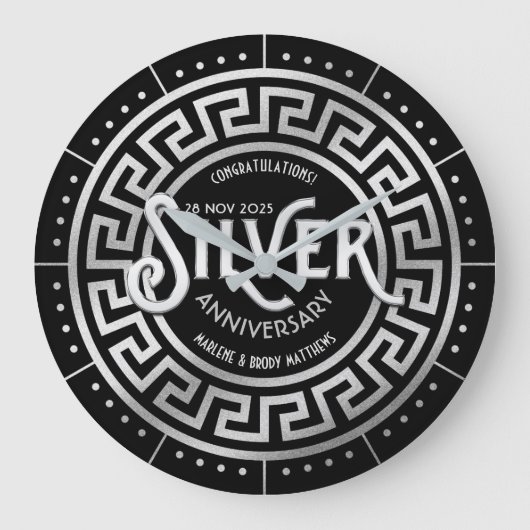 Silver Wedding Jubileum 25th Art Deco Glitter Grote Klok (Voorkant)