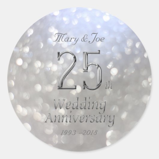 Silver Wedding Jubileum 25th Jubileum Bokeh Ronde Sticker (Voorkant)