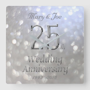 Silver Wedding Jubileum 25th Jubileum Bokeh Vierkante Klok