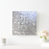 Silver Wedding Jubileum 25th Jubileum Bokeh Vierkante Klok (Huis)