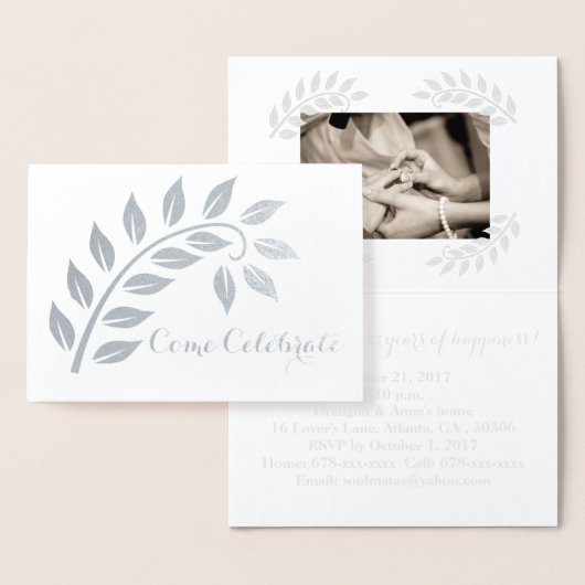 Silver Wedding Jubileum Aangepaste fotouitnodiging Folie Kaarten (Display)