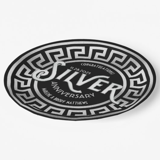 Silver Wedding Jubileum Art Deco 25th Glitter Papieren Bordje (Gekanteld)