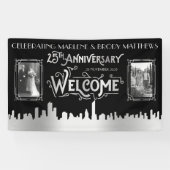 Silver Wedding Jubileum Art Deco foto's Welkom Spandoek (Horizontaal)