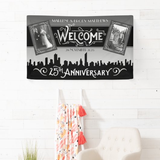 Silver Wedding Jubileum Art Deco foto's Welkom Spandoek (Insitu)
