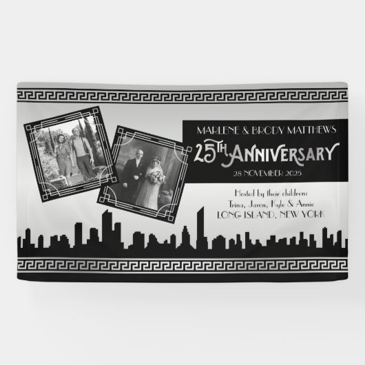 Silver Wedding Jubileum Art Deco Gatsby Foto's Spandoek (Horizontaal)