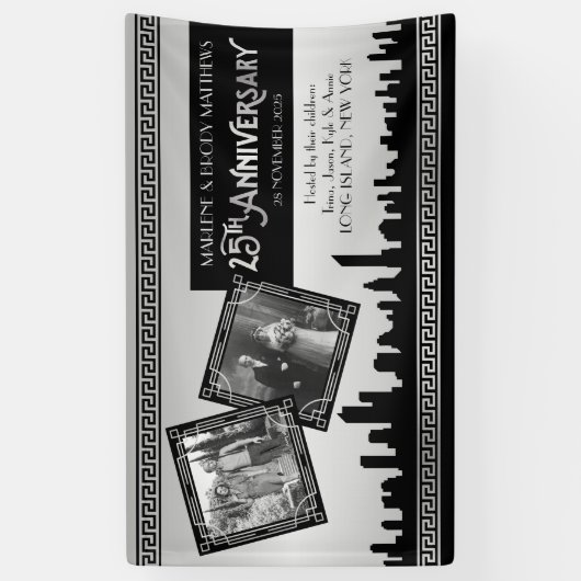 Silver Wedding Jubileum Art Deco Gatsby Foto's Spandoek (Verticaal)