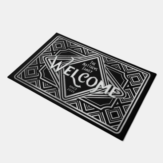 Silver Wedding Jubileum Art Deco Glitter 25 Deurmat (Schuin)