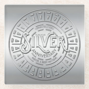 Silver Wedding Jubileum Art Deco Great Gatsby Glazen Onderzetter