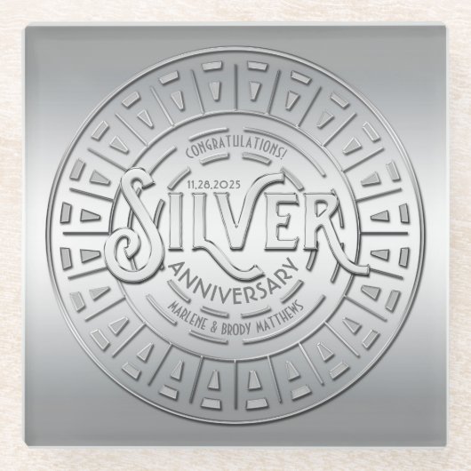 Silver Wedding Jubileum Art Deco Great Gatsby Glazen Onderzetter (Voorkant)
