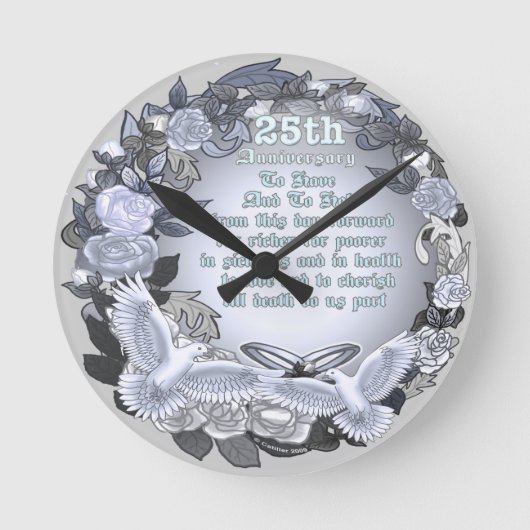 Silver Wedding Jubileum Clock Ronde Klok (Voorkant)