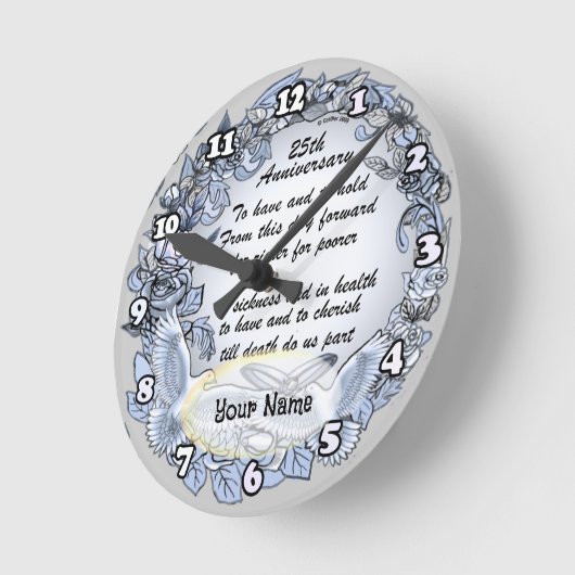 Silver Wedding Jubileum Clock Ronde Klok (Hoek)