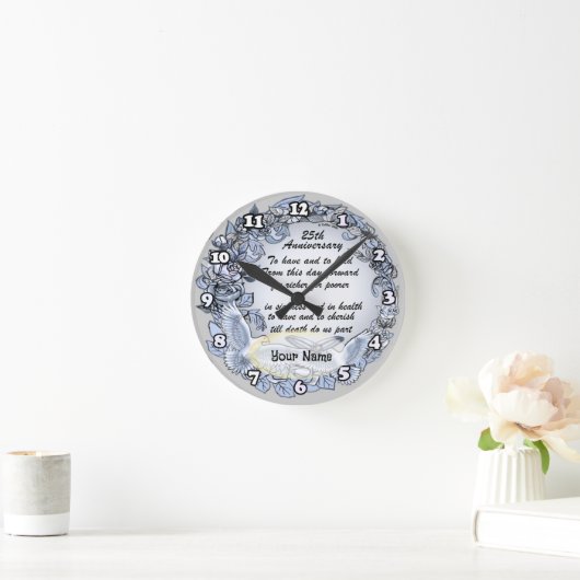 Silver Wedding Jubileum Clock Ronde Klok (Huis)