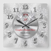 Silver Wedding Jubileum Gift Ideas, Jubileum Vierkante Klok (Voorkant)