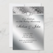 Silver Wedding Jubileum Invite Floral Damask Kaart (Voorkant)