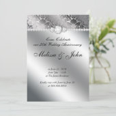Silver Wedding Jubileum Invite Floral Damask Kaart (Staand voorkant)