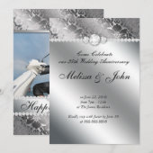 Silver Wedding Jubileum Invite Floral Damask Kaart (Voorkant / Achterkant)