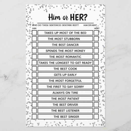 Silver Wedding Jubileum Party Game (Achterkant)