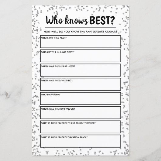 Silver Wedding Jubileum Party Game (Voorkant)