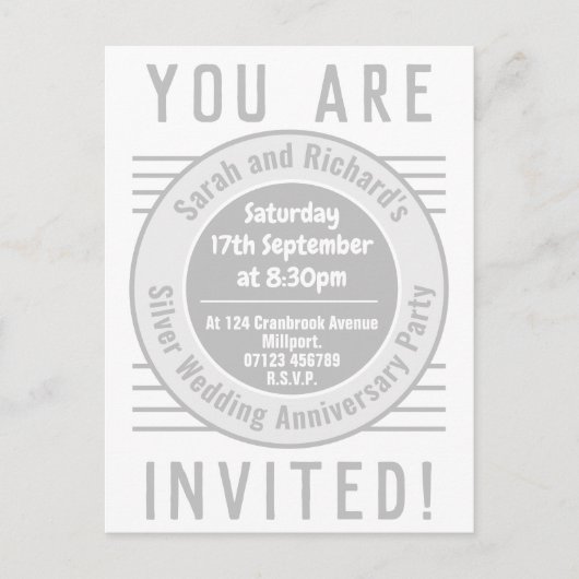 Silver Wedding Jubileum Party Uitnodiging Briefkaart (Voorkant)