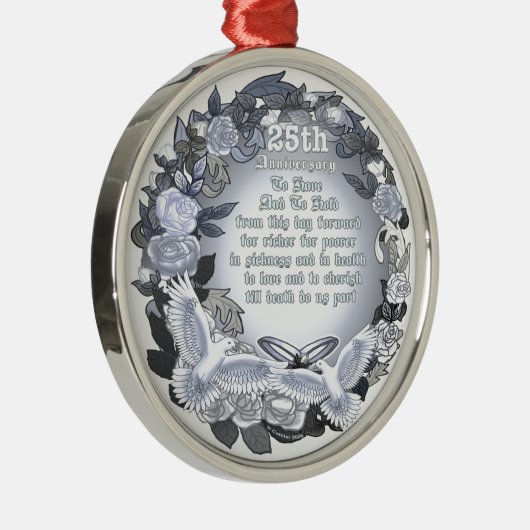 Silver Wedding Jubileum Premium Round Ornament (Rechts)