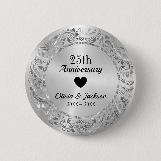 Silver Wedding Jubileum Ronde Button 5,7 Cm (Voorkant)