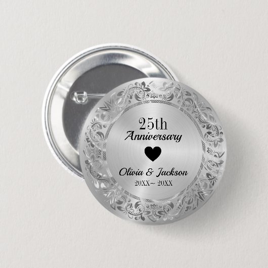 Silver Wedding Jubileum Ronde Button 5,7 Cm (Voorkant /achterkant)