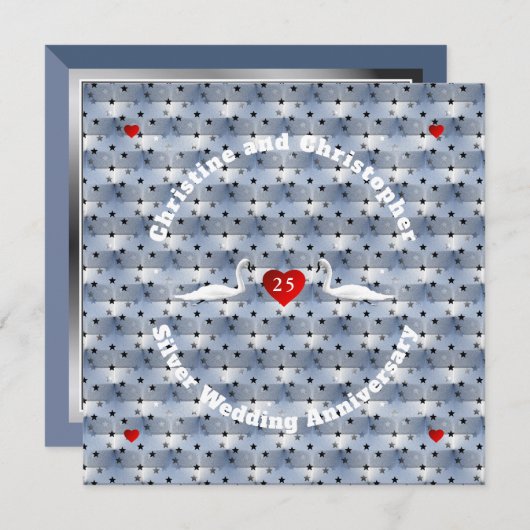 Silver Wedding Jubileum Swans Kaart (Voorkant / Achterkant)