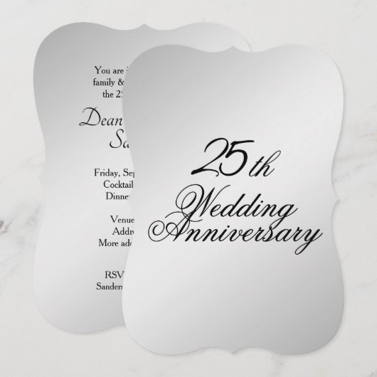 Silver Wedding Jubileum Uitnodiging (Voorkant / Achterkant)