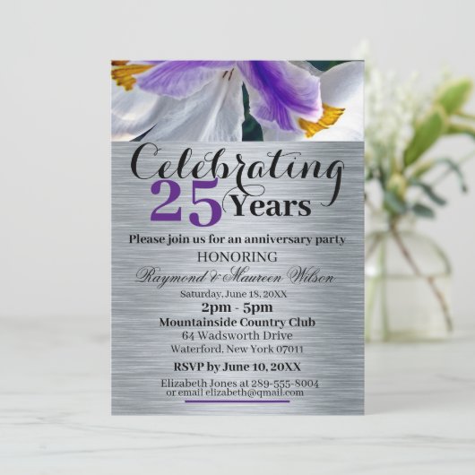 Silver Wedding Jubileum Uitnodiging (Staand voorkant)