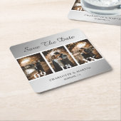 Silver Wedding Photo Save the Date Onderzetters (Schuin)
