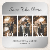 Silver Wedding Photo Save the Date Onderzetters (Voorkant)