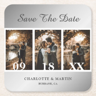 Silver Wedding Photo Save the Date Onderzetters