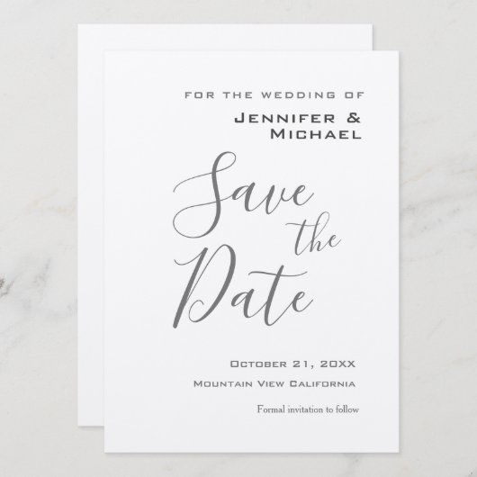Silver Wedding Professional Minimalist Modern Save The Date (Voorkant / Achterkant)