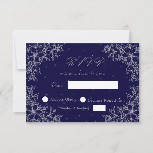Silver Wedding RSVP met  Floral graphics (Voorkant)