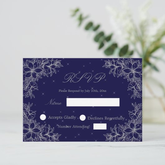 Silver Wedding RSVP met  Floral graphics (Staand voorkant)