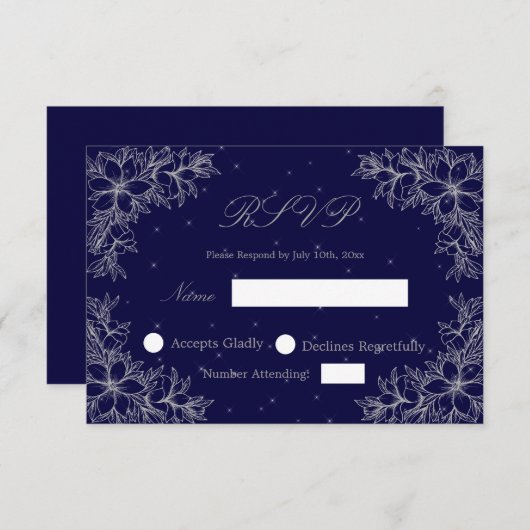 Silver Wedding RSVP met  Floral graphics (Voorkant / Achterkant)