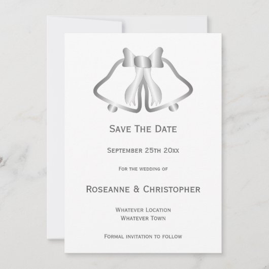 Silver Wedding Save the Date Kaart Bells en lint (Voorkant)