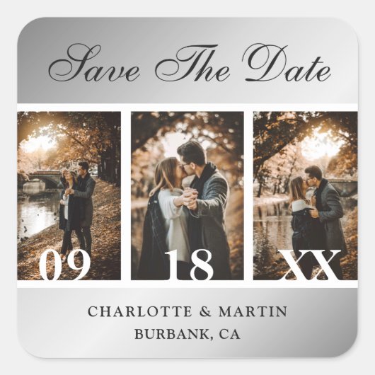 Silver Wedding Save the Date Photo Stickers (Voorkant)