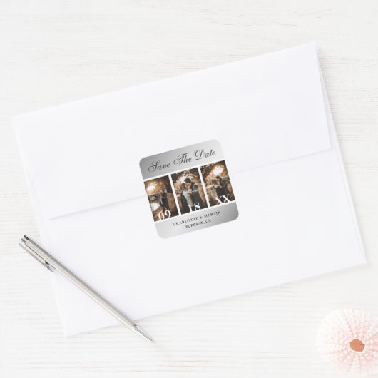 Silver Wedding Save the Date Photo Stickers (Envelop)