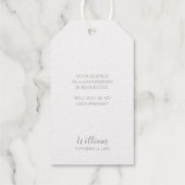 Silver Wedding Suit en Stropdas Groomsman Voorstel Cadeaulabels (Achterkant)