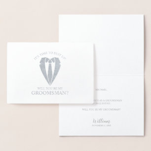 Silver Wedding Suit en Stropdas Groomsman Voorstel Folie Kaarten